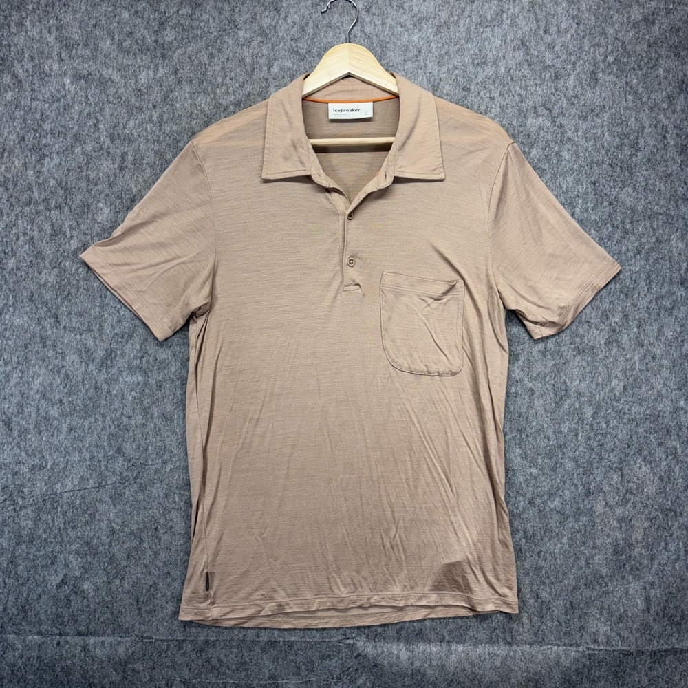 Icebreaker Polo Shirt Men's Small Lyocell Wool Blend Short Sleeve Peach Merino